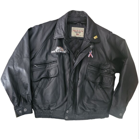 100% Leather Live to Ride American Eagle Biker Jacket Sz XL Leather Vintage Moto - Picture 7 of 16